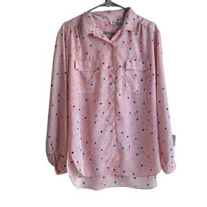 Vintage 80's Perceptions Pink Button-Up Blouse – Colorful Polka Dot Print